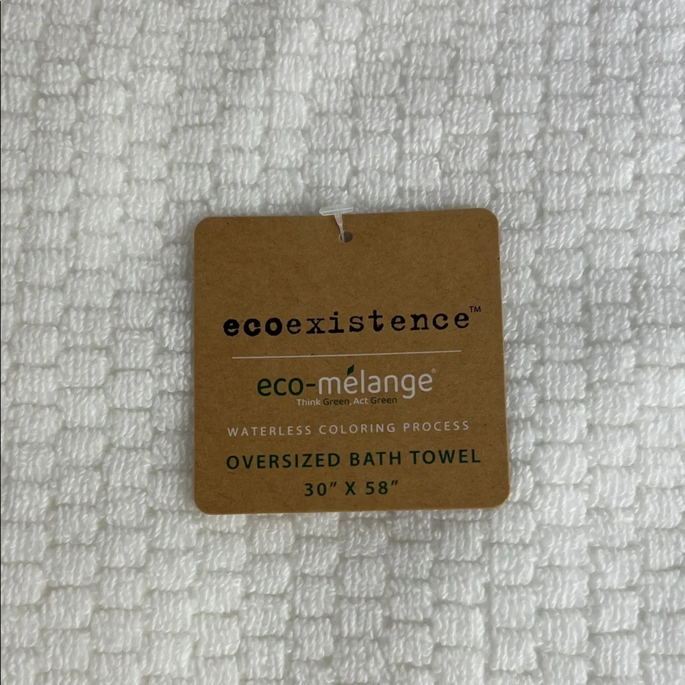 Ecoexistence White Bath Towels Oversized Waffle Weave Soft Cotton Set of 2 NEW